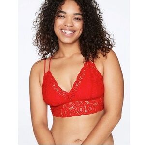 PINK Victoria's Secret Red Crochet Lace Bralette Adjustable straps Size XL NWOT